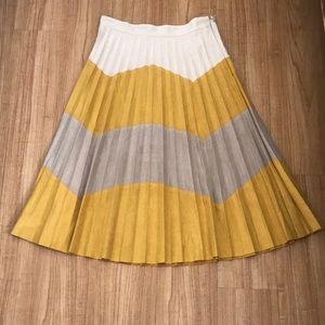 Zara Tri Colored Pleated Faux Suede Midi Skirt